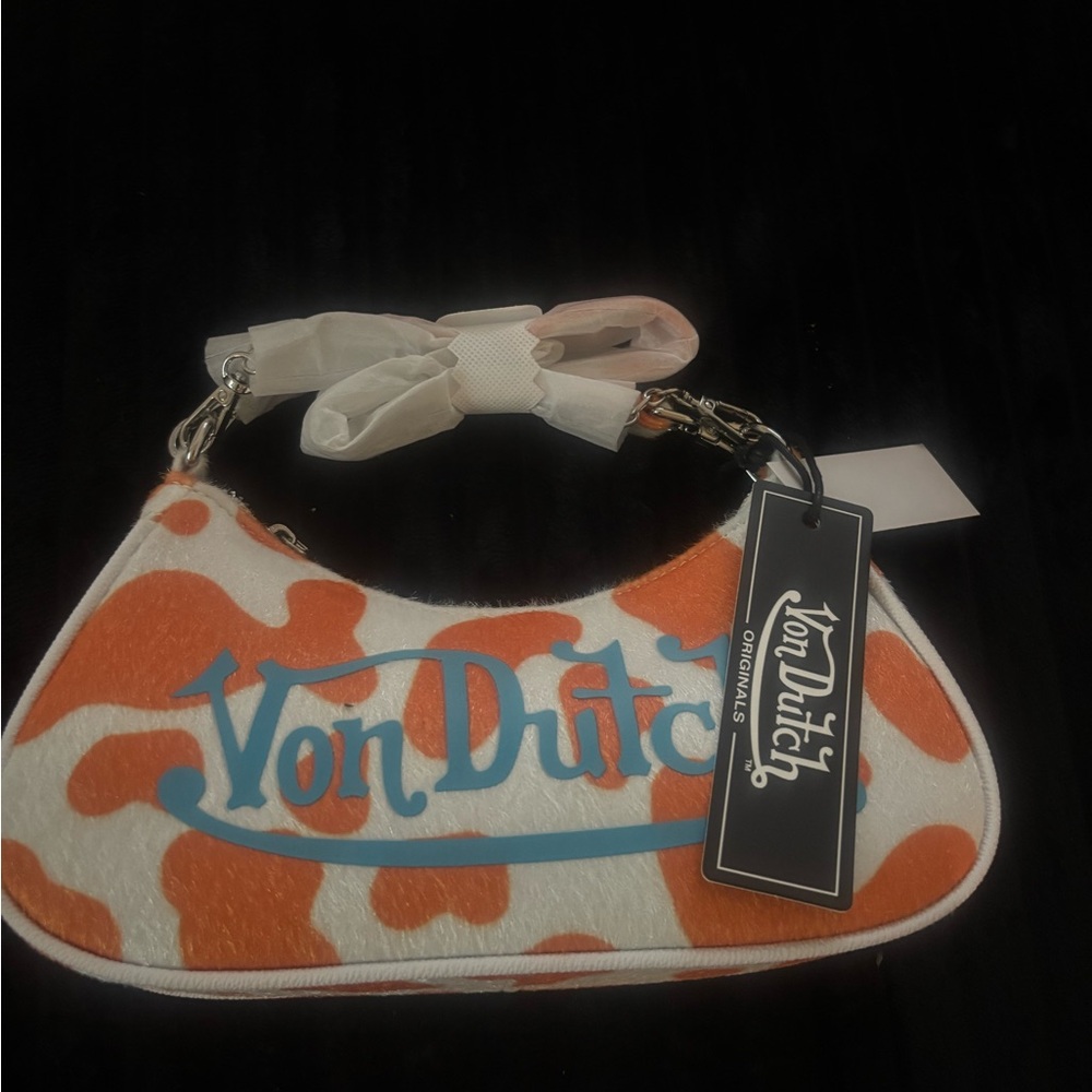 Von Dutch Orange and White Handbag Cow Print